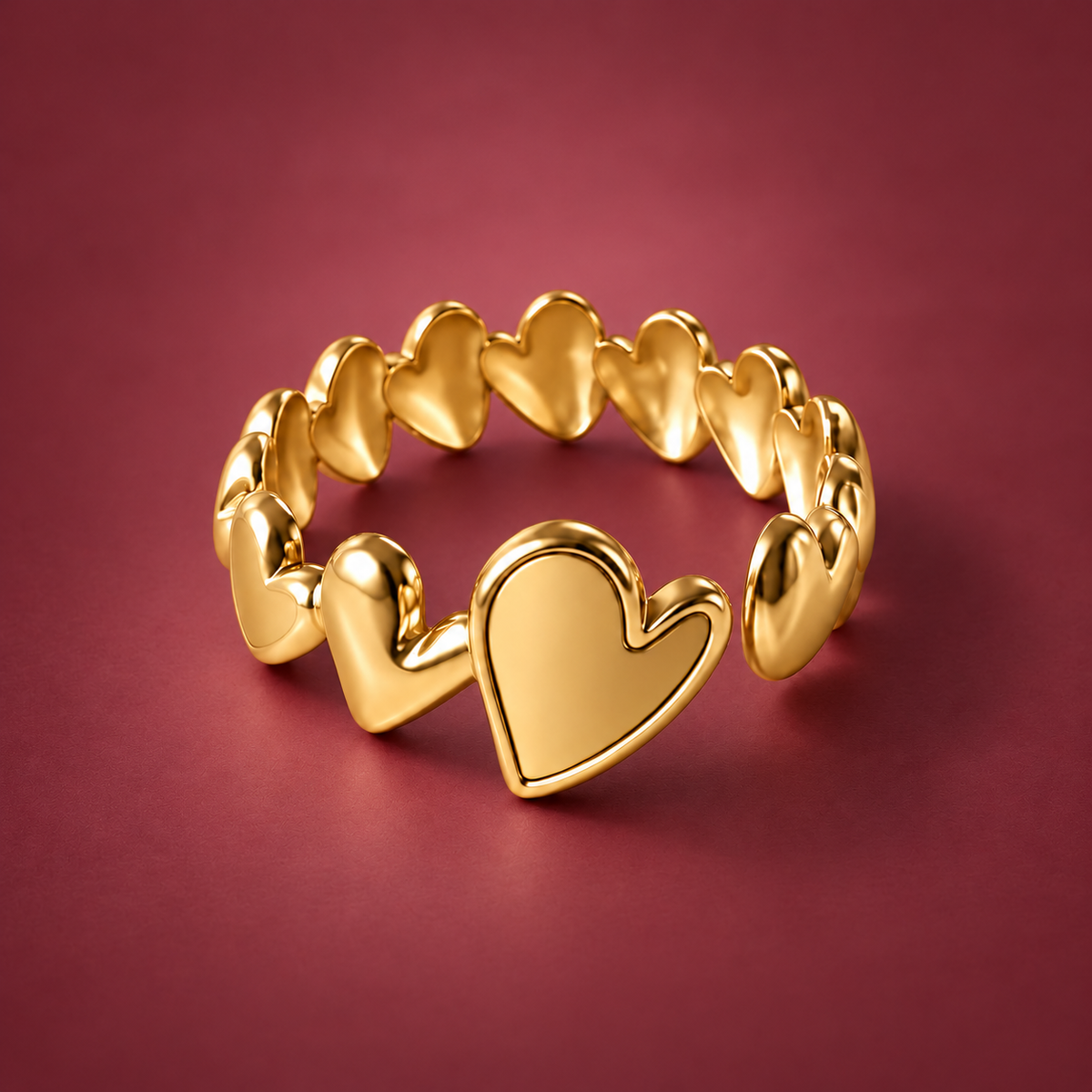 Heart Link Ring — muted burgundy background