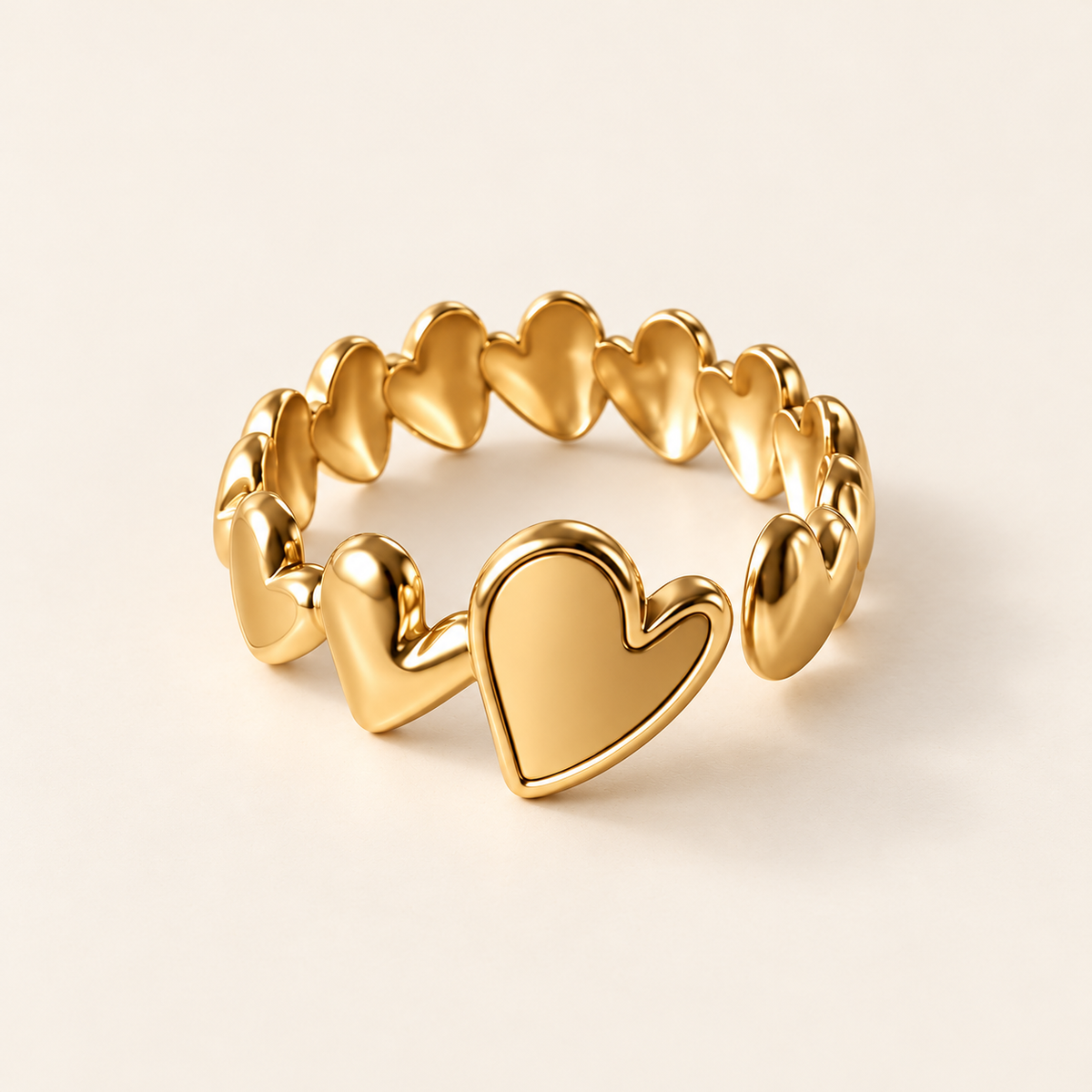 Heart Link Ring — warm ivory background