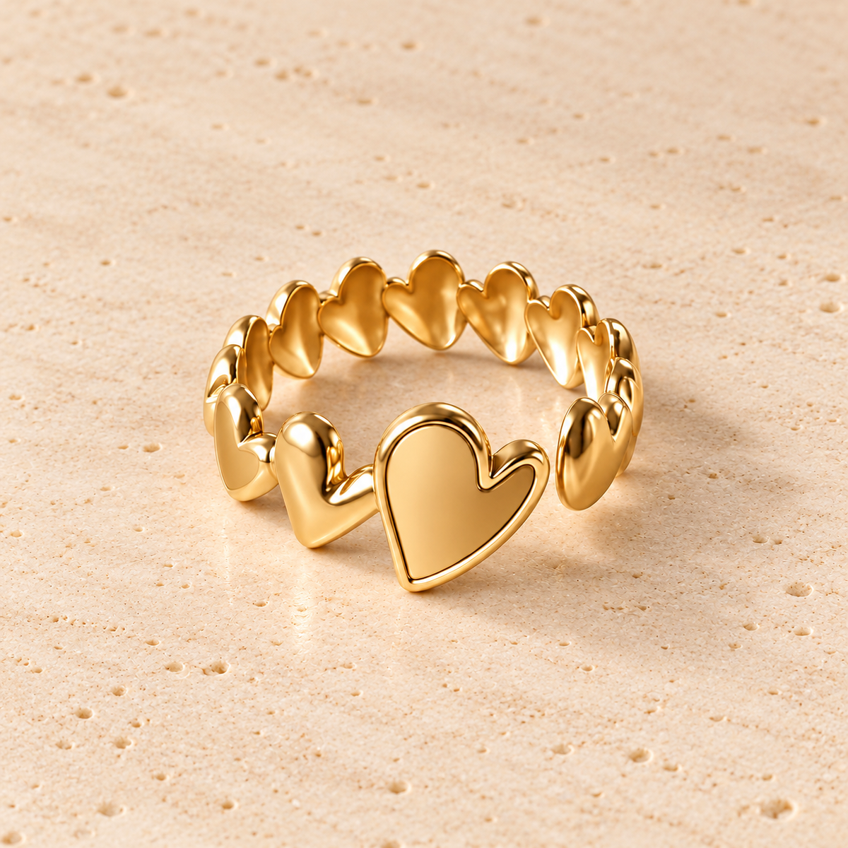 Heart Link Ring — pale beige natural stone background