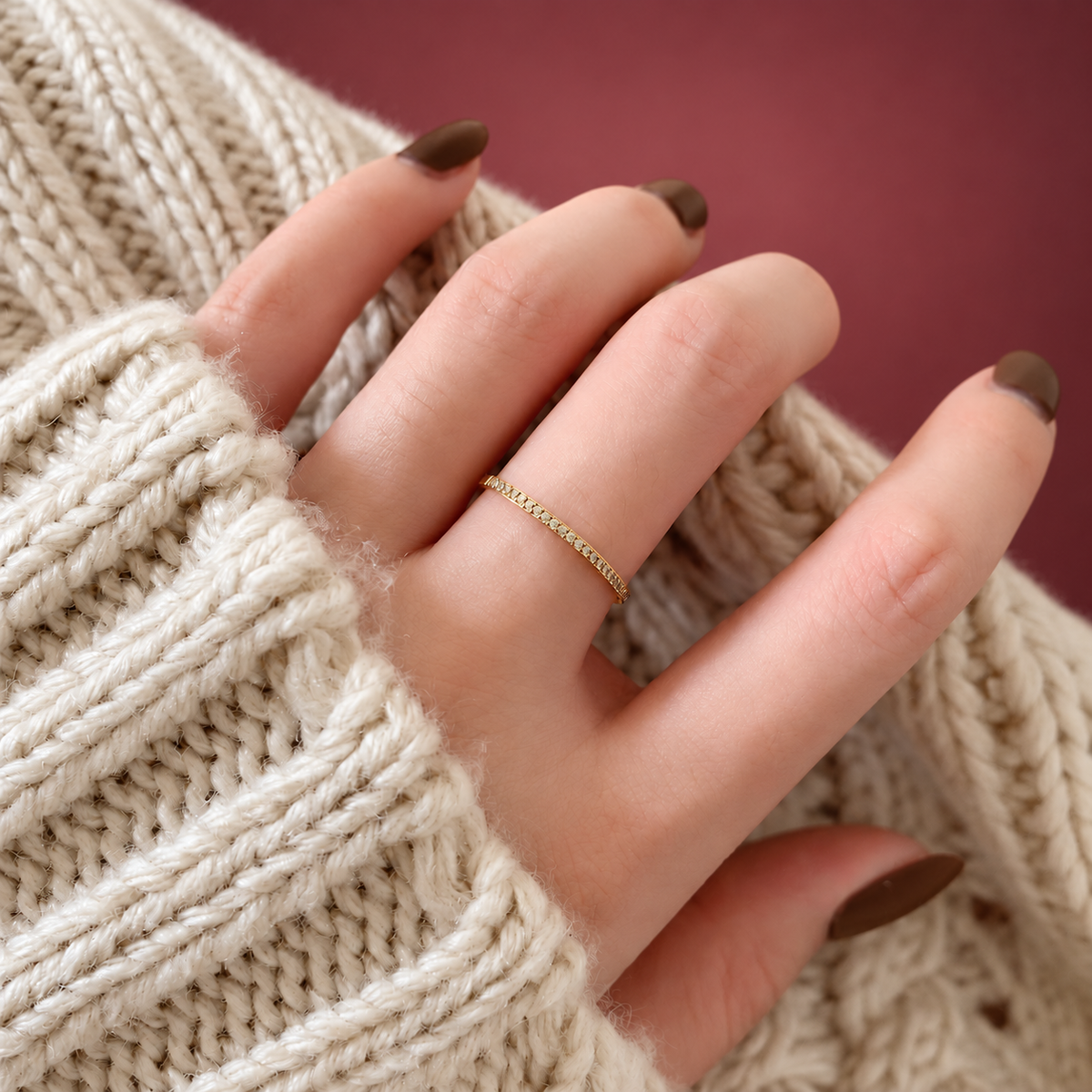 Fine Chain Ring — muted burgundy background