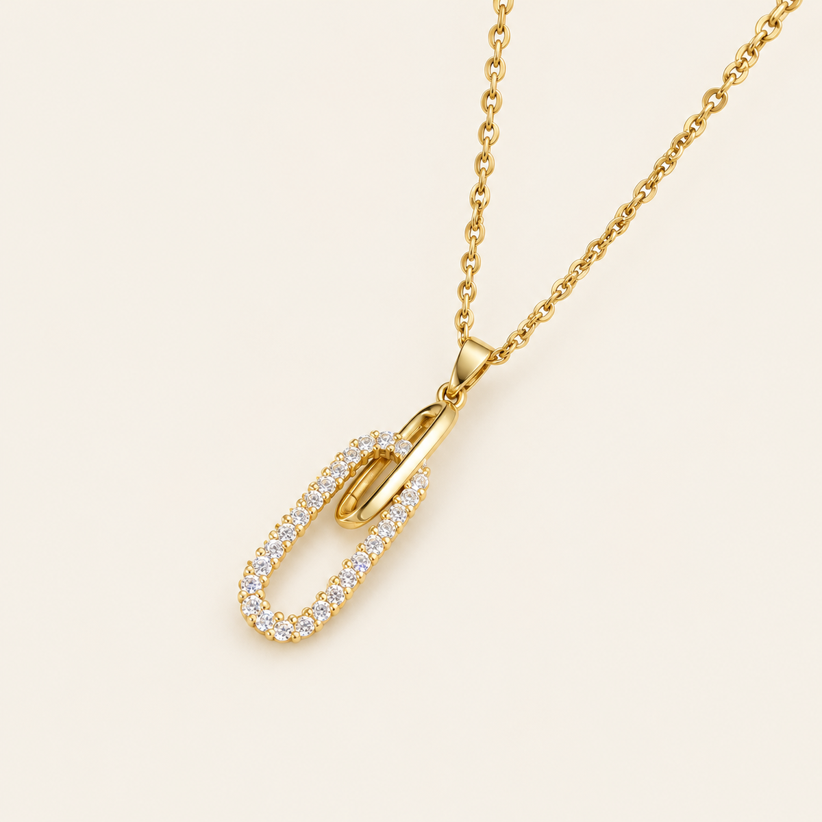 Crystal Oval Pendant Necklace — warm ivory background