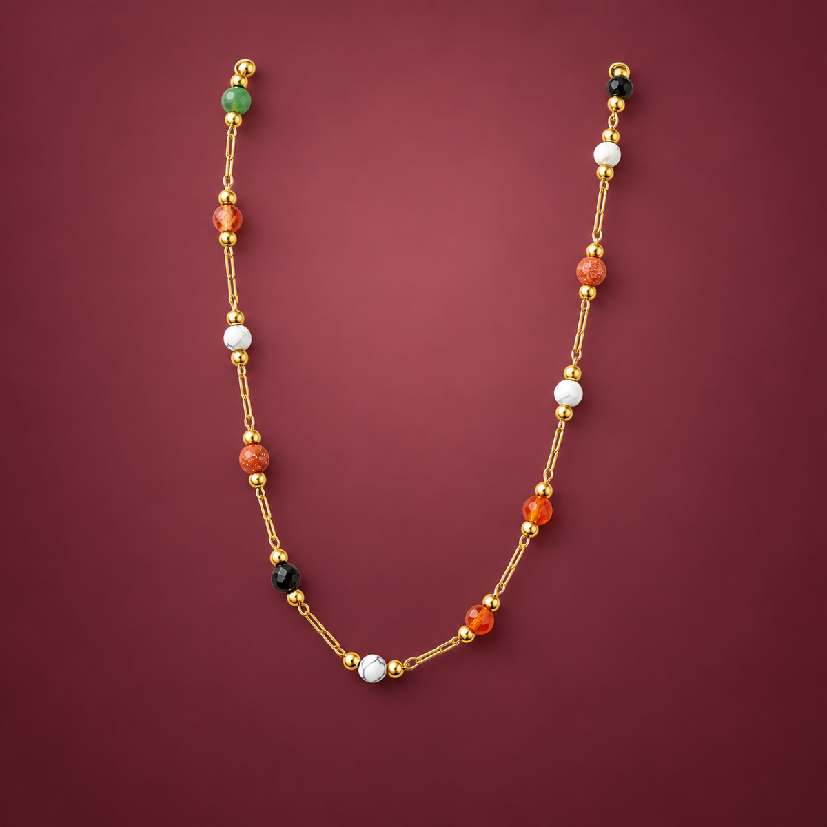 Colour Bead Necklace — muted burgundy background