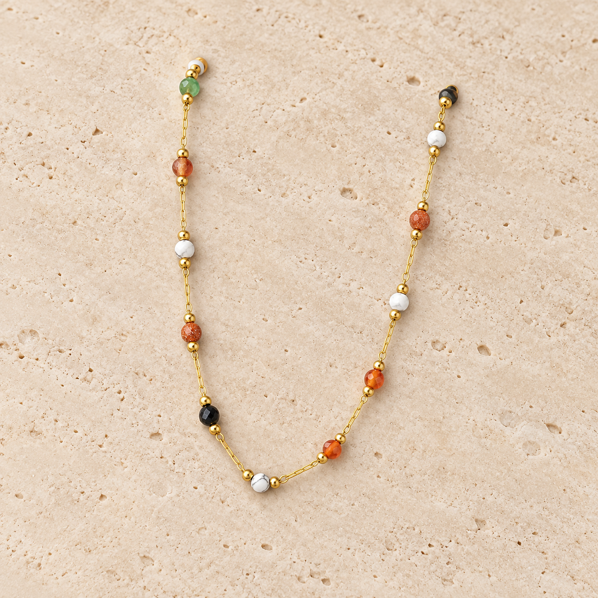 Colour Bead Necklace — pale beige natural stone background