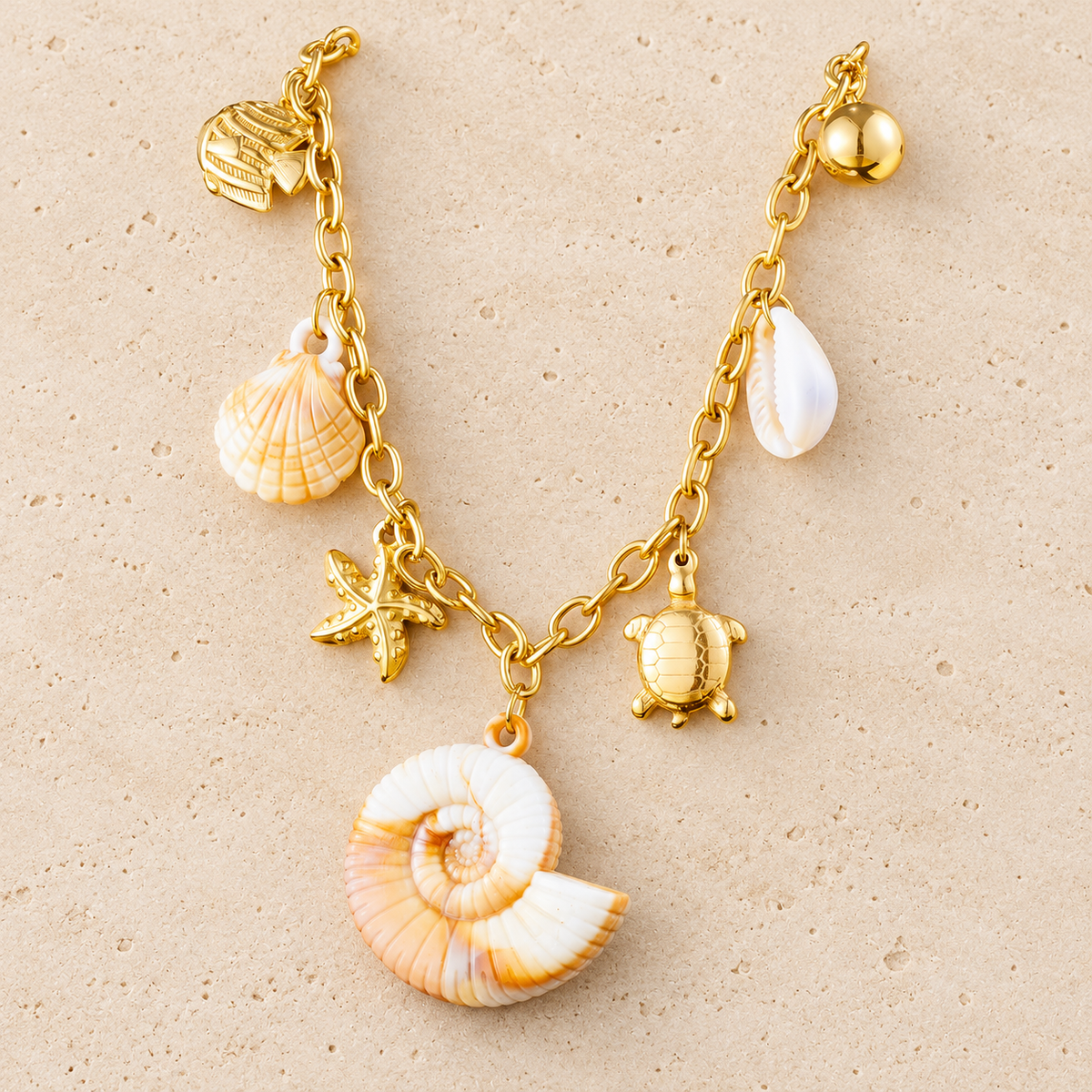 Seaside Charm Necklace — pale beige natural stone background