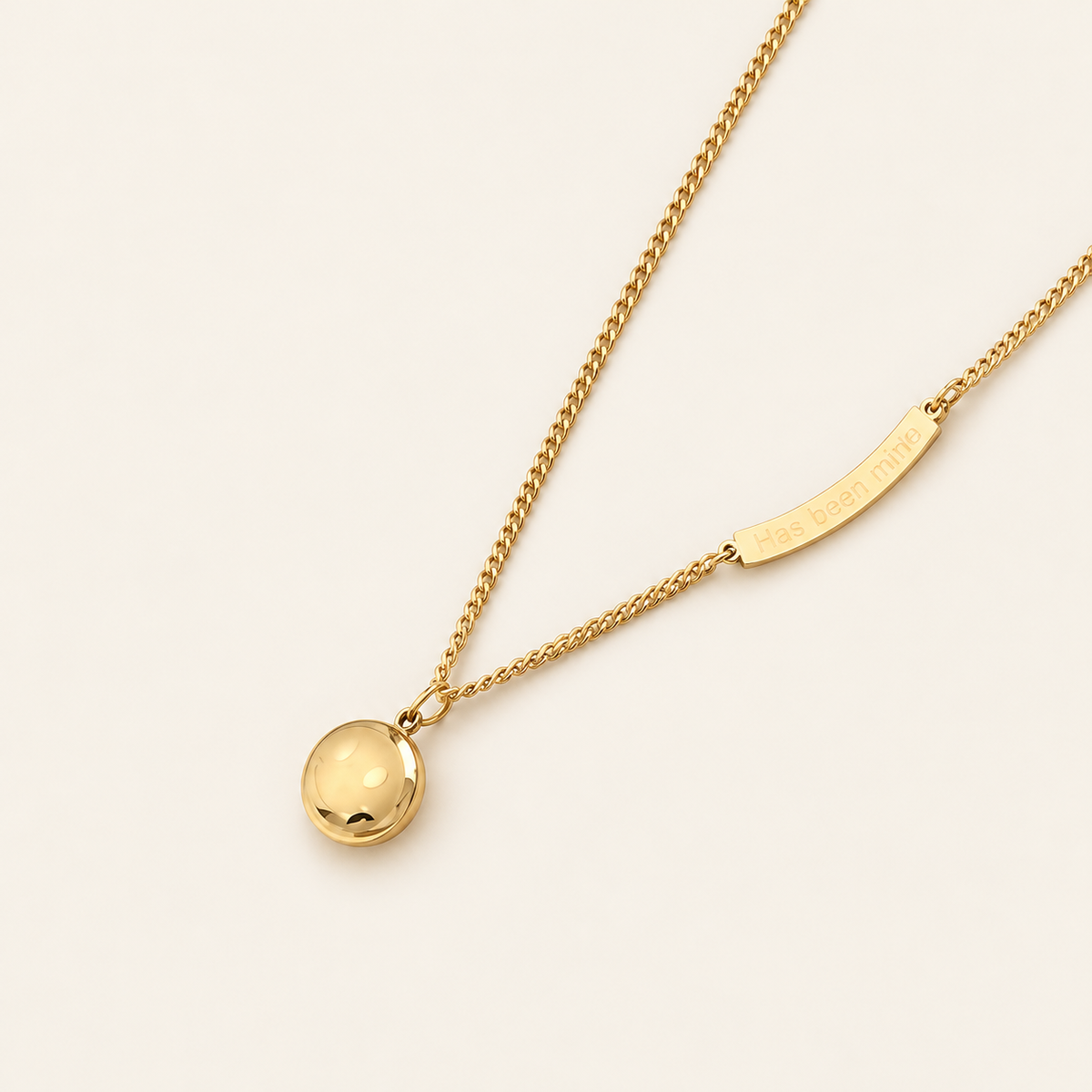 Moon and Disc Necklace — warm ivory background