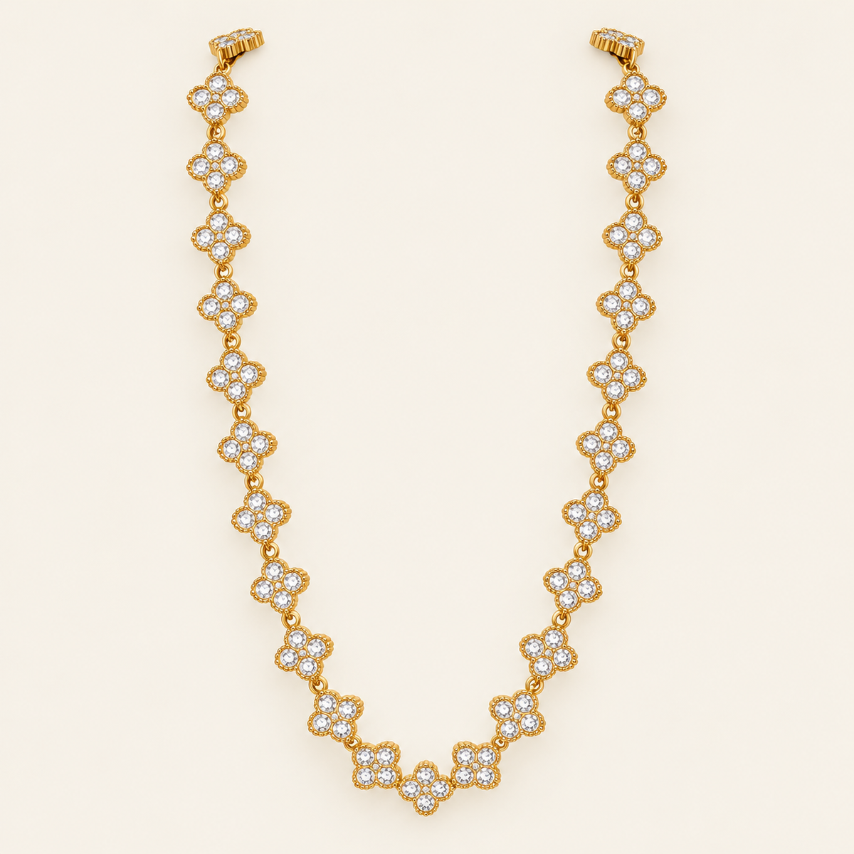 Crystal Flower Chain Necklace — warm ivory background