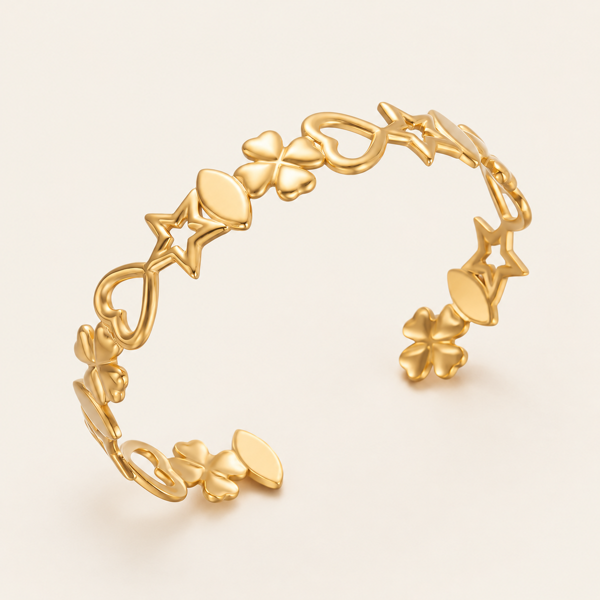 Star Heart Flower Cuff — warm ivory background