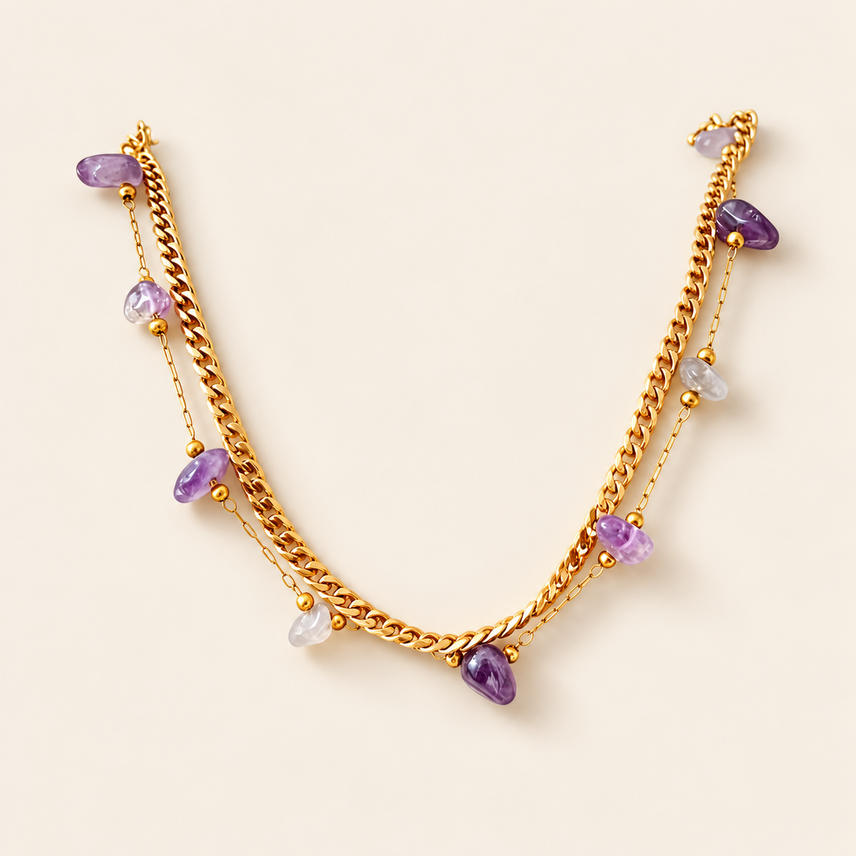 Purple Heart Charm Bracelet — warm ivory background