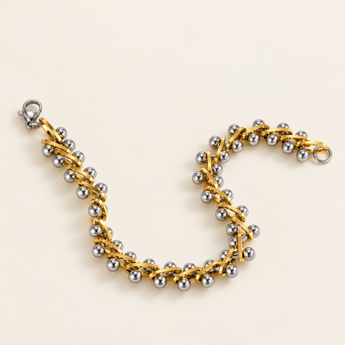 Two-Tone Bead Link Bracelet — warm ivory background