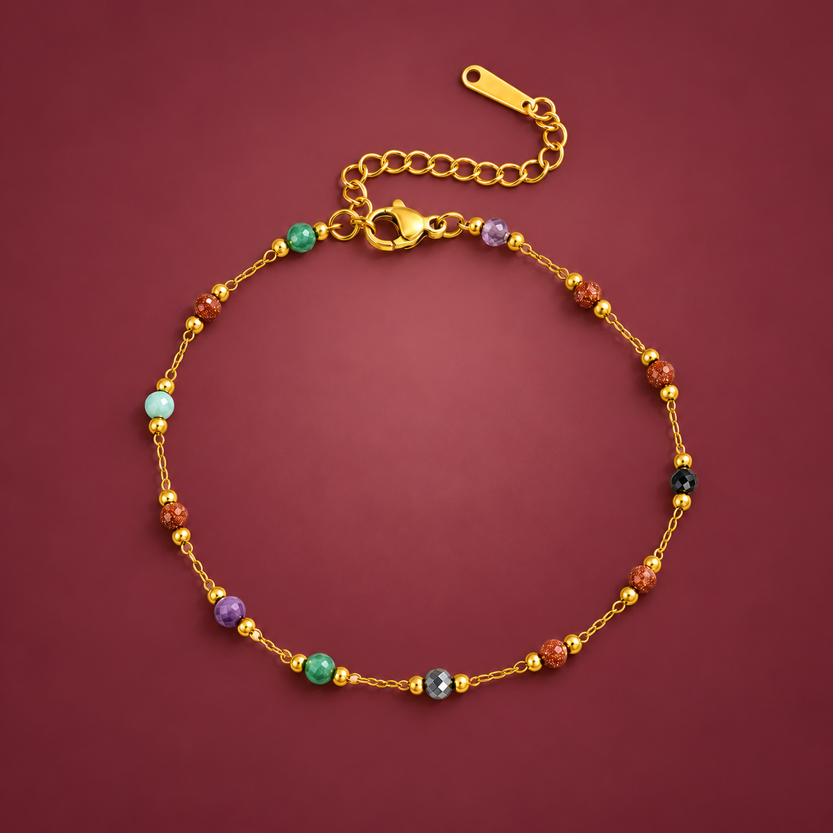 Colour Crystal Anklet — muted burgundy background