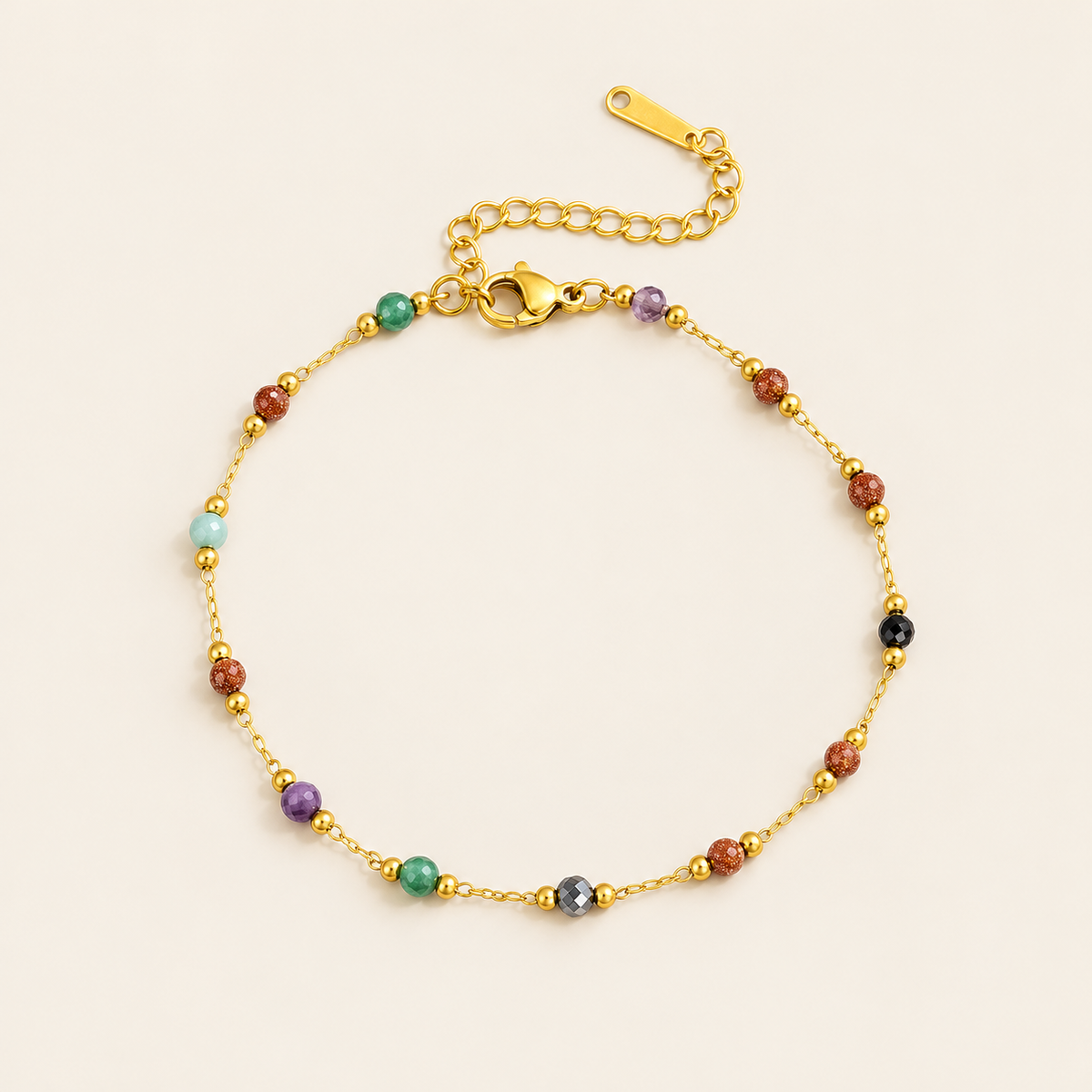 Colour Crystal Anklet — warm ivory background