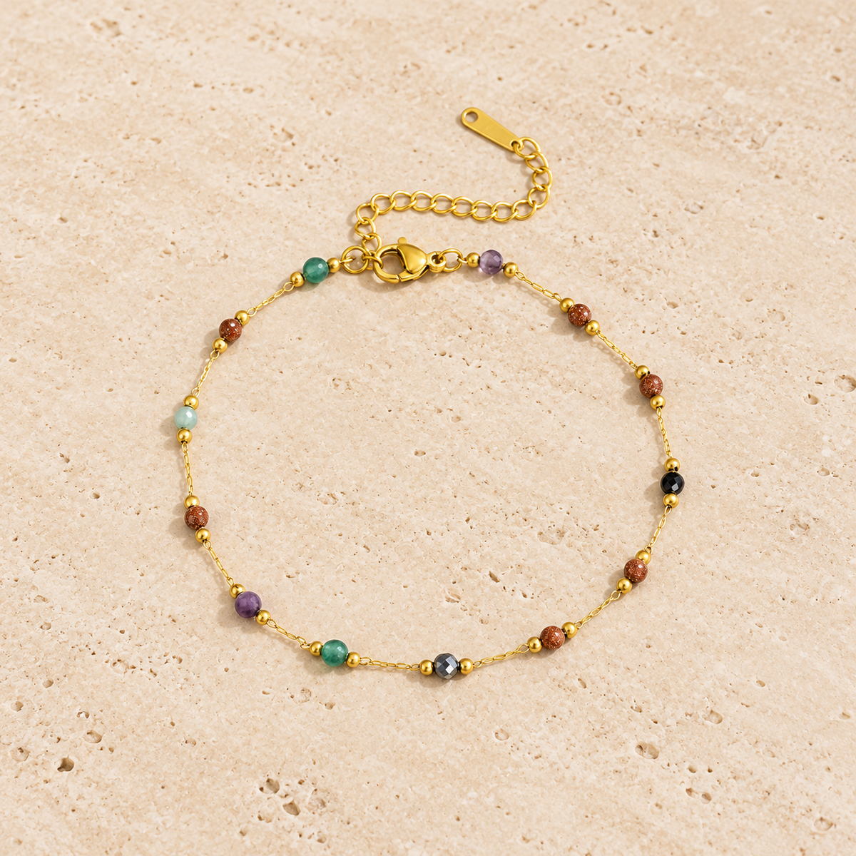 Colour Crystal Anklet — pale beige natural stone background
