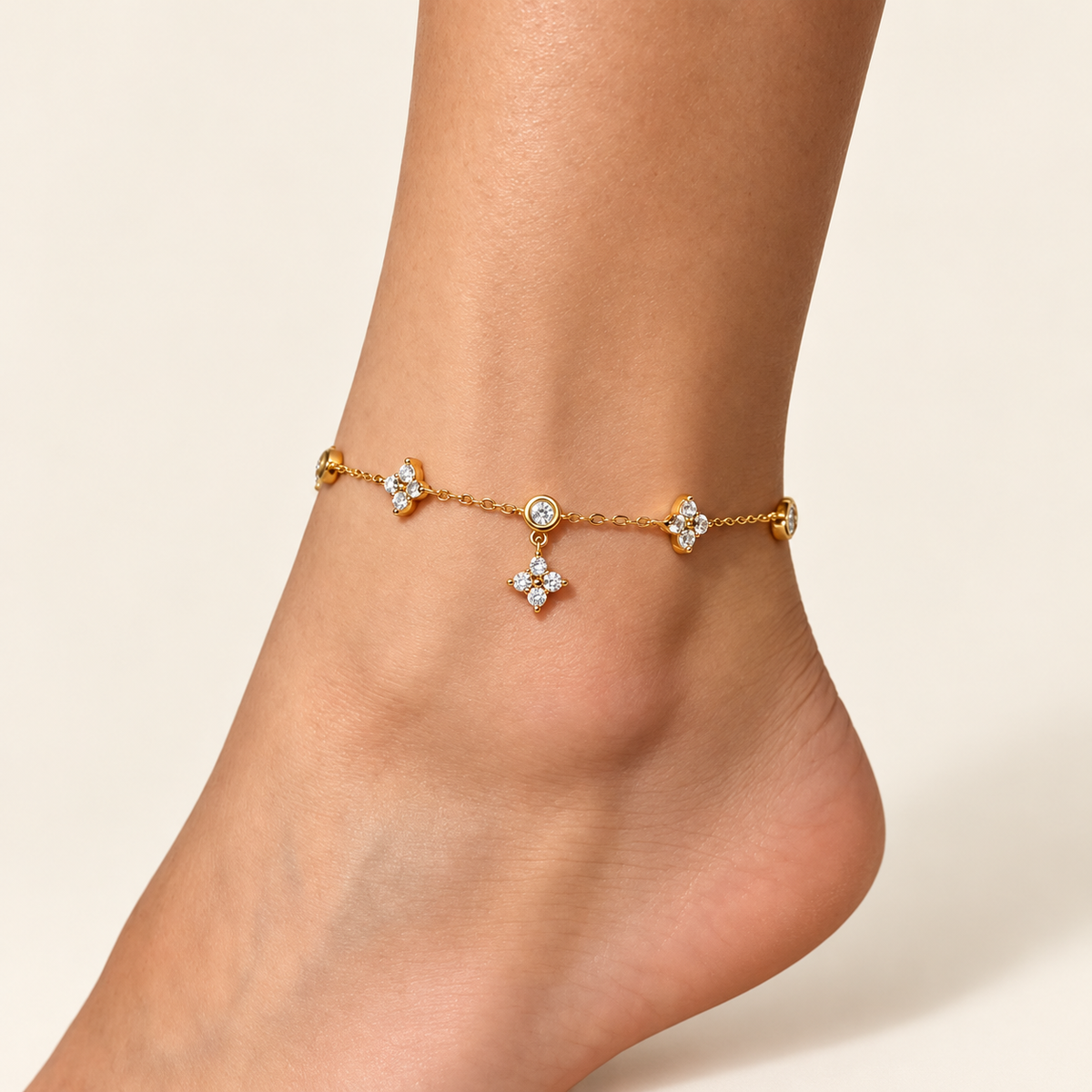 Crystal Cluster Anklet — warm ivory background