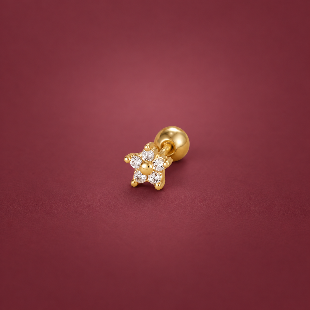 Crystal Flower Stud Earring — muted burgundy background