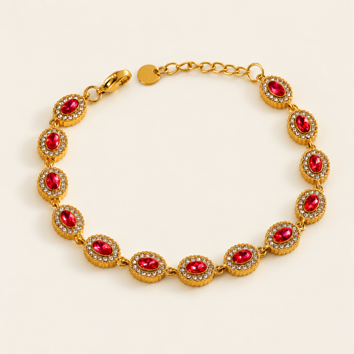 Ruby Tone Bezel Bracelet — warm ivory background