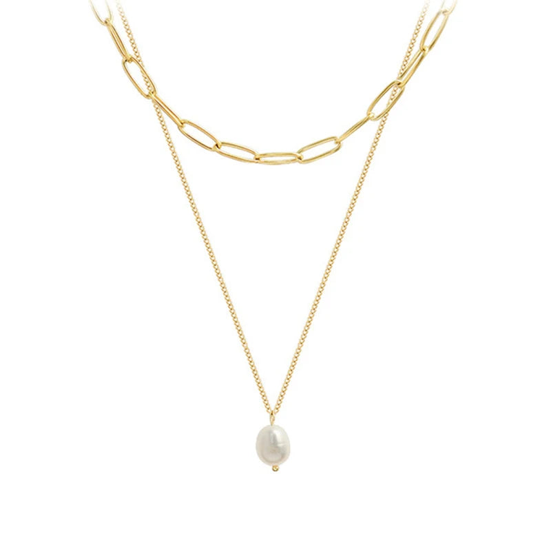 Pearl Paperclip Layered Necklace product image