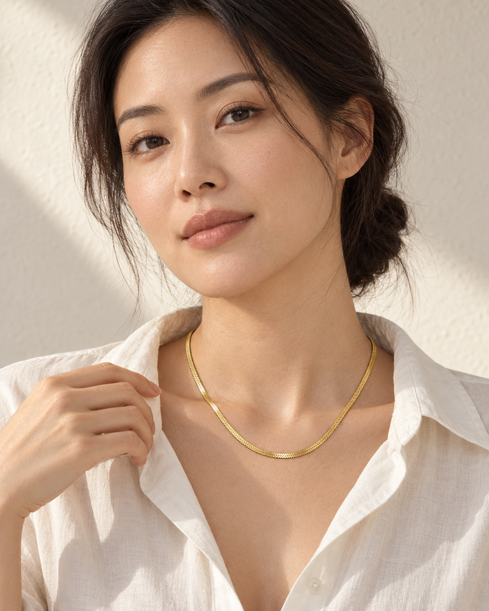Model wearing Novella jewelry