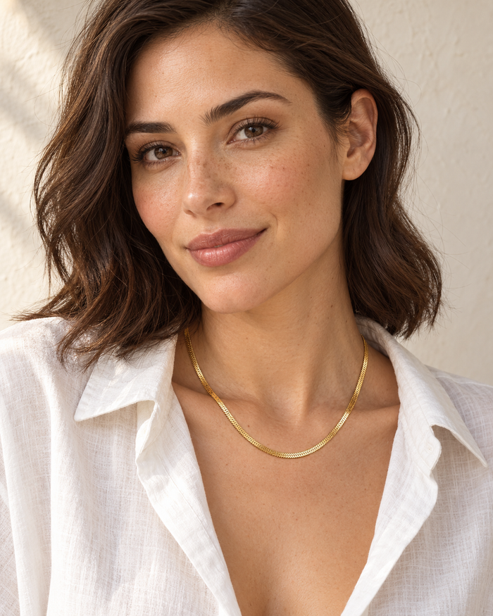 Model wearing Novella jewelry