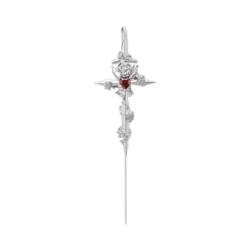 Silver Gothic Cross Ear Cuff