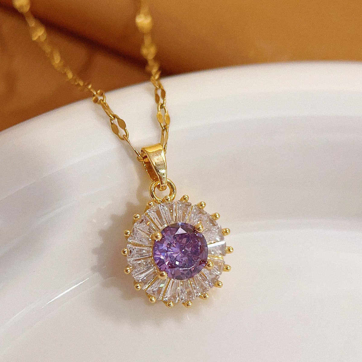 Purple Sun Pendant Necklace