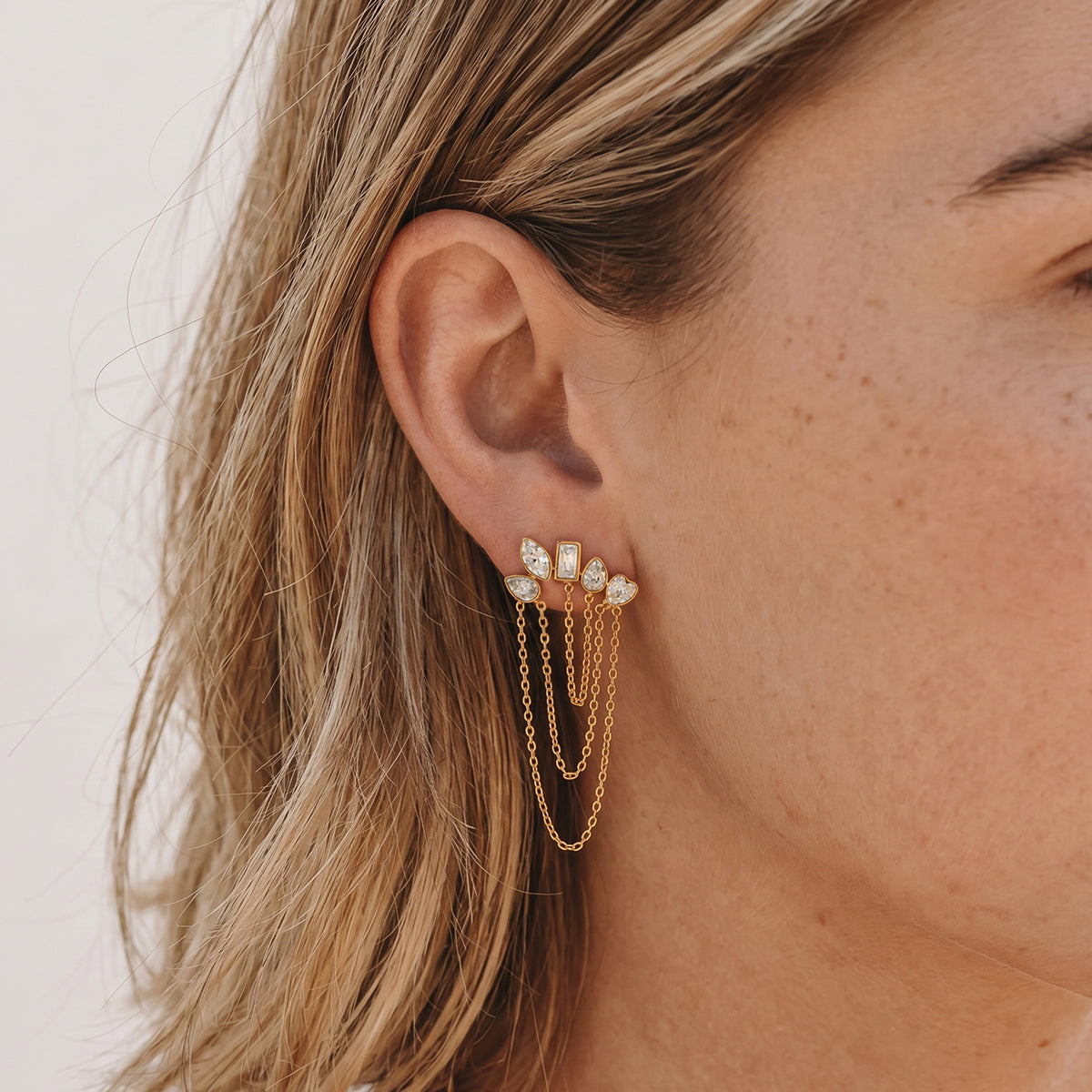 Gold Crystal Cascade Earring