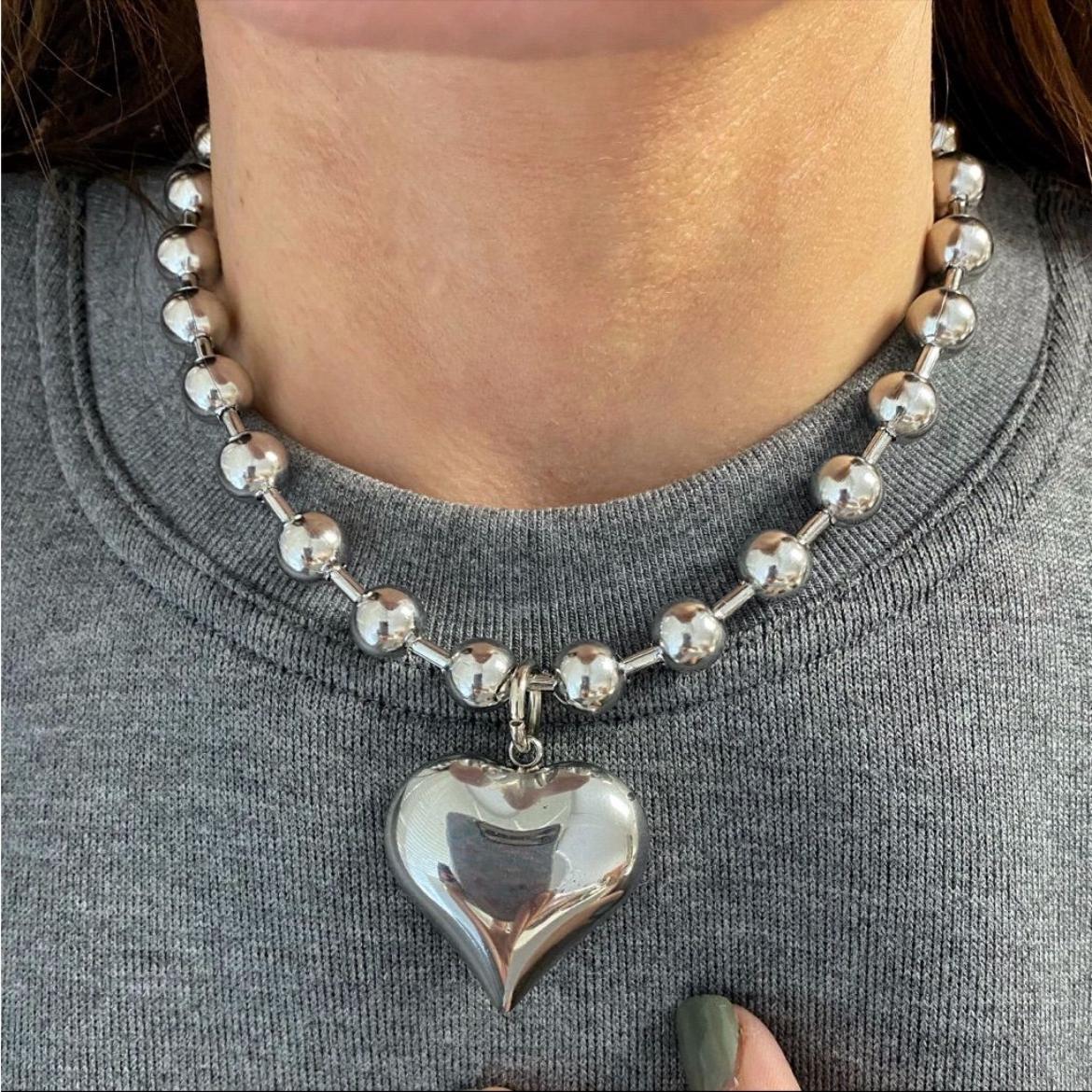 Silver Heart Ball Chain Necklace