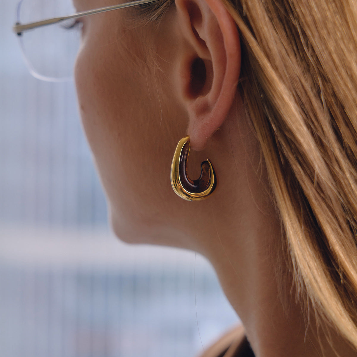Gold Resin Hoop Earring