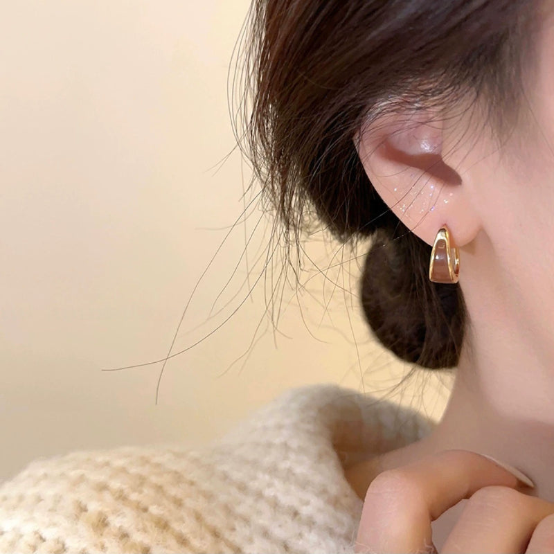 Gold Black Inlay Hoop Earring