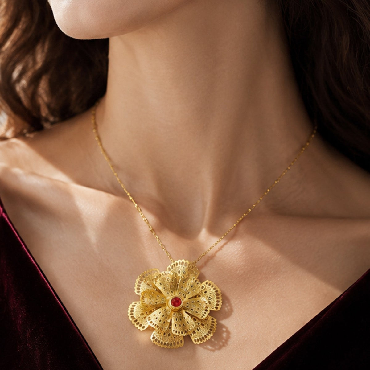 Gold Statement Flower Necklace