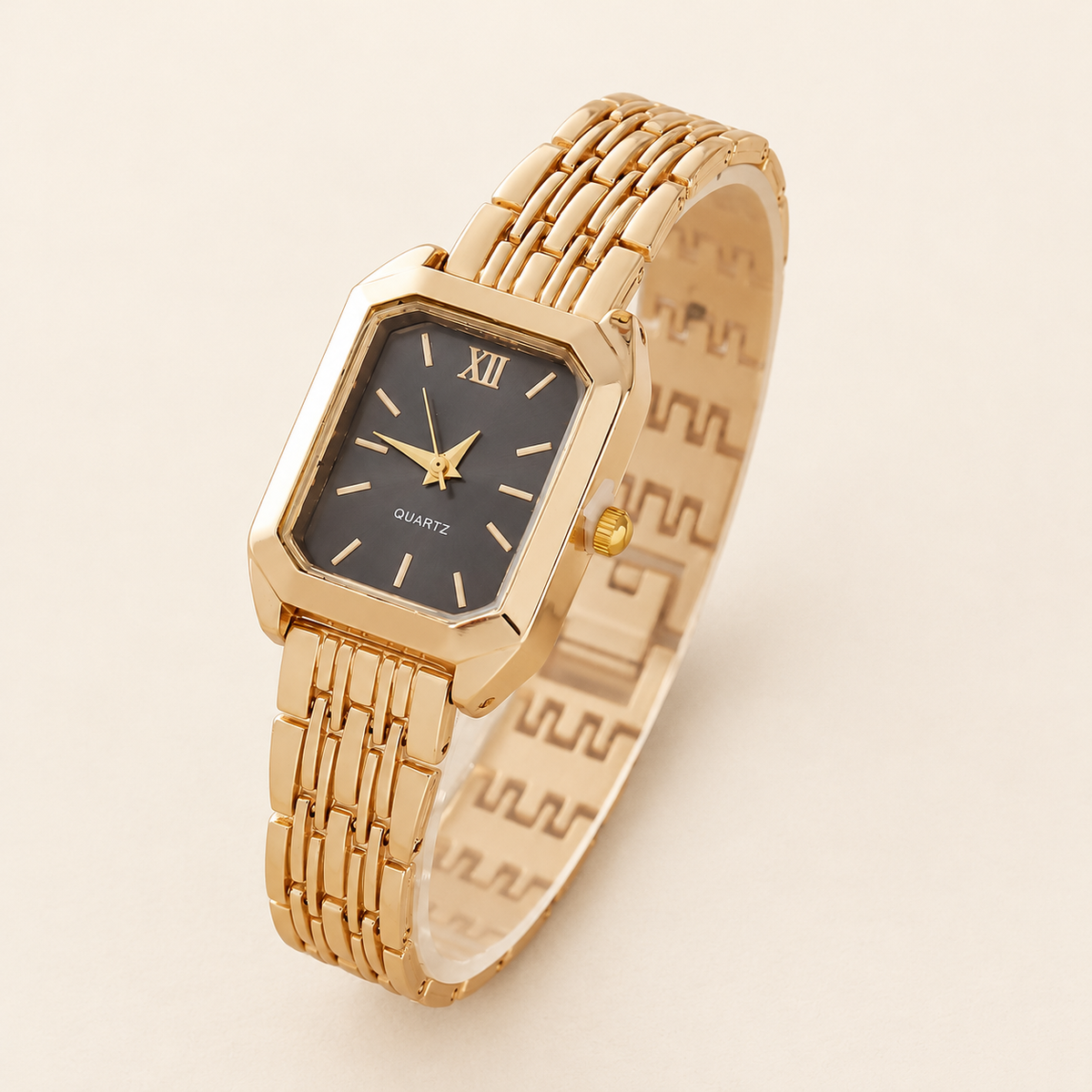 Noir Square Bracelet Watch — warm ivory background