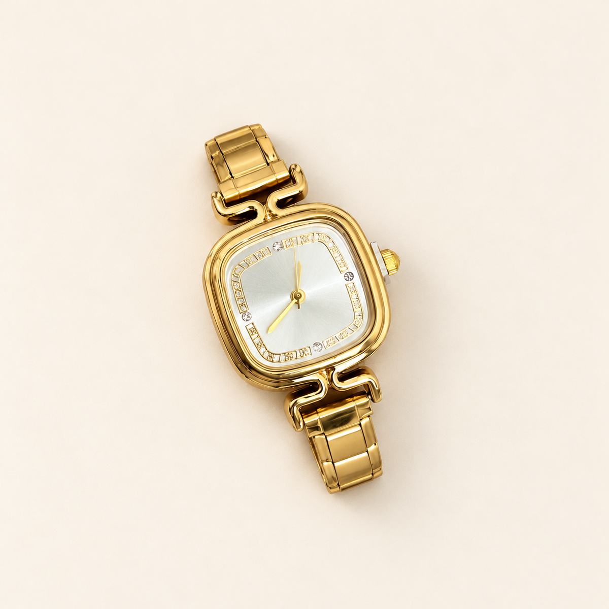 Celeste Cushion Link Watch — warm ivory background