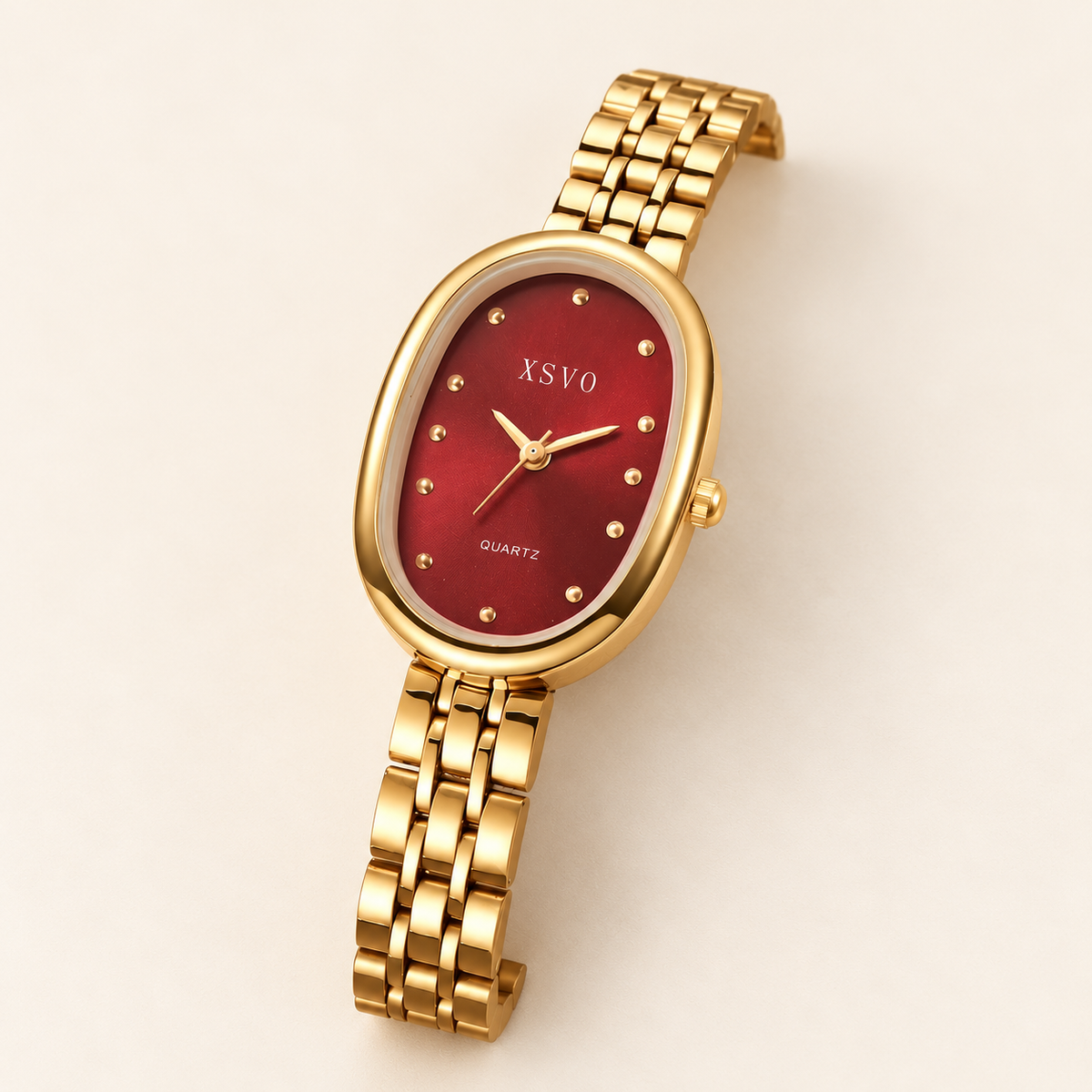Ruby Oval Link Watch — warm ivory background