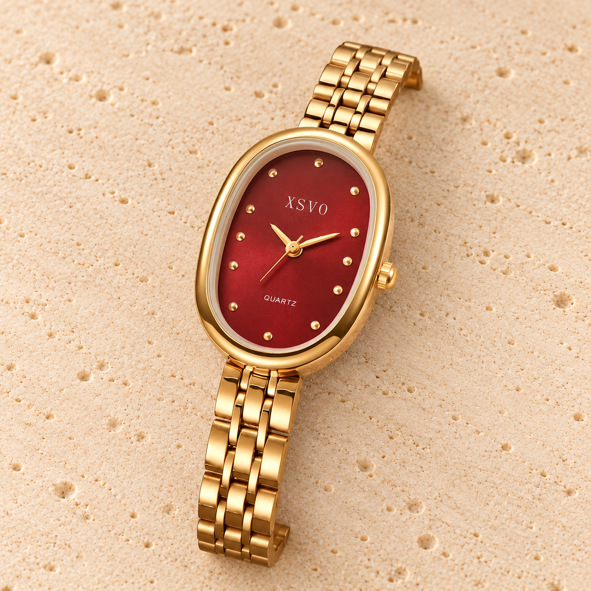 Ruby Oval Link Watch — pale beige natural stone background