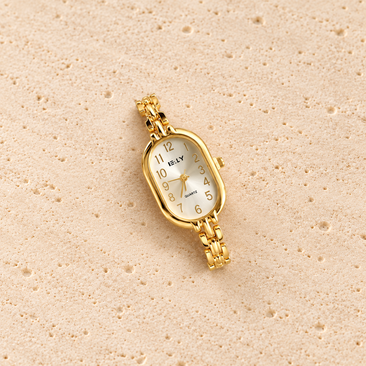 Aurelia Oval Bracelet Watch — pale beige natural stone background