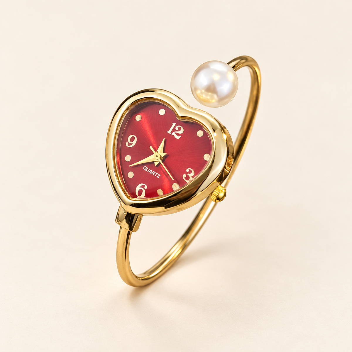 Amour Heart Cuff Watch — warm ivory background