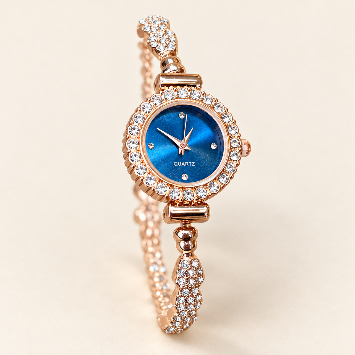 Marina Blue Crystal Watch — warm ivory background