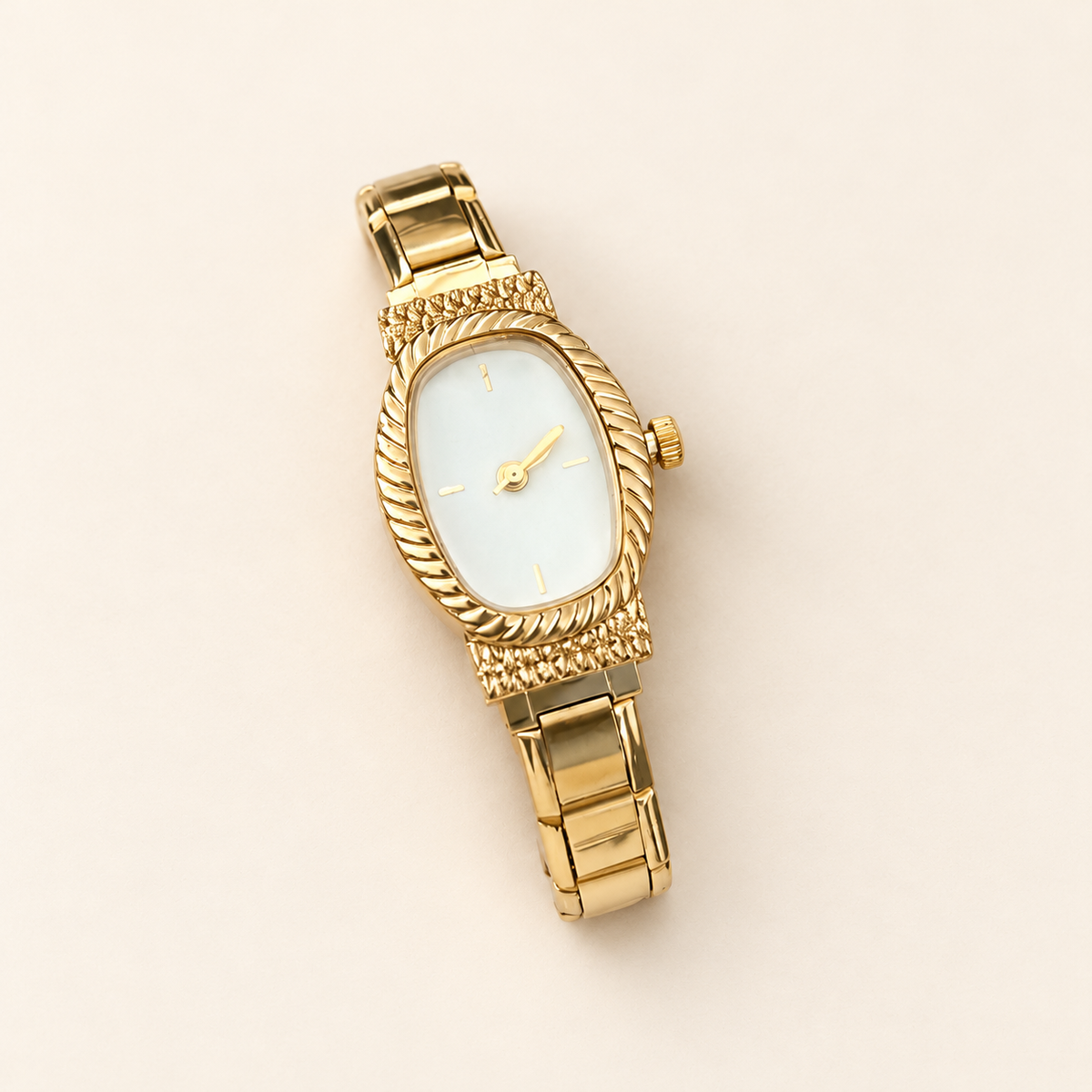 Opal Oval Chain Watch — warm ivory background