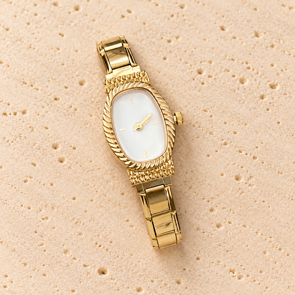 Opal Oval Chain Watch — pale beige natural stone background