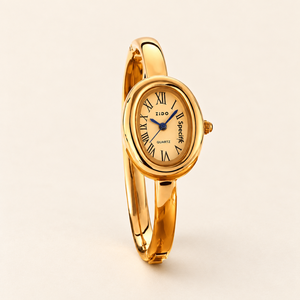 Lumiere Gold Cuff Watch — warm ivory background