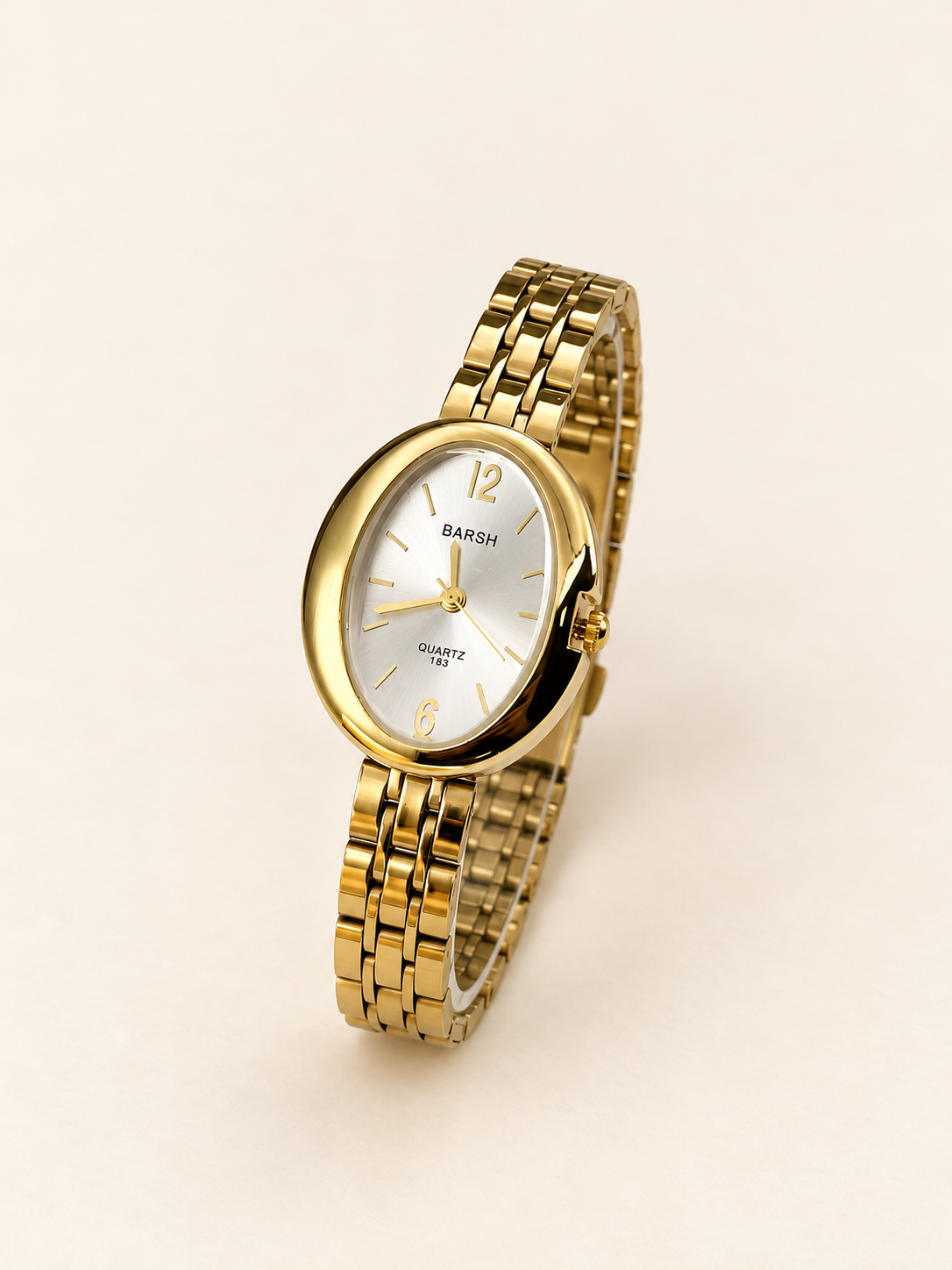 Halo Oval Link Watch — warm ivory background