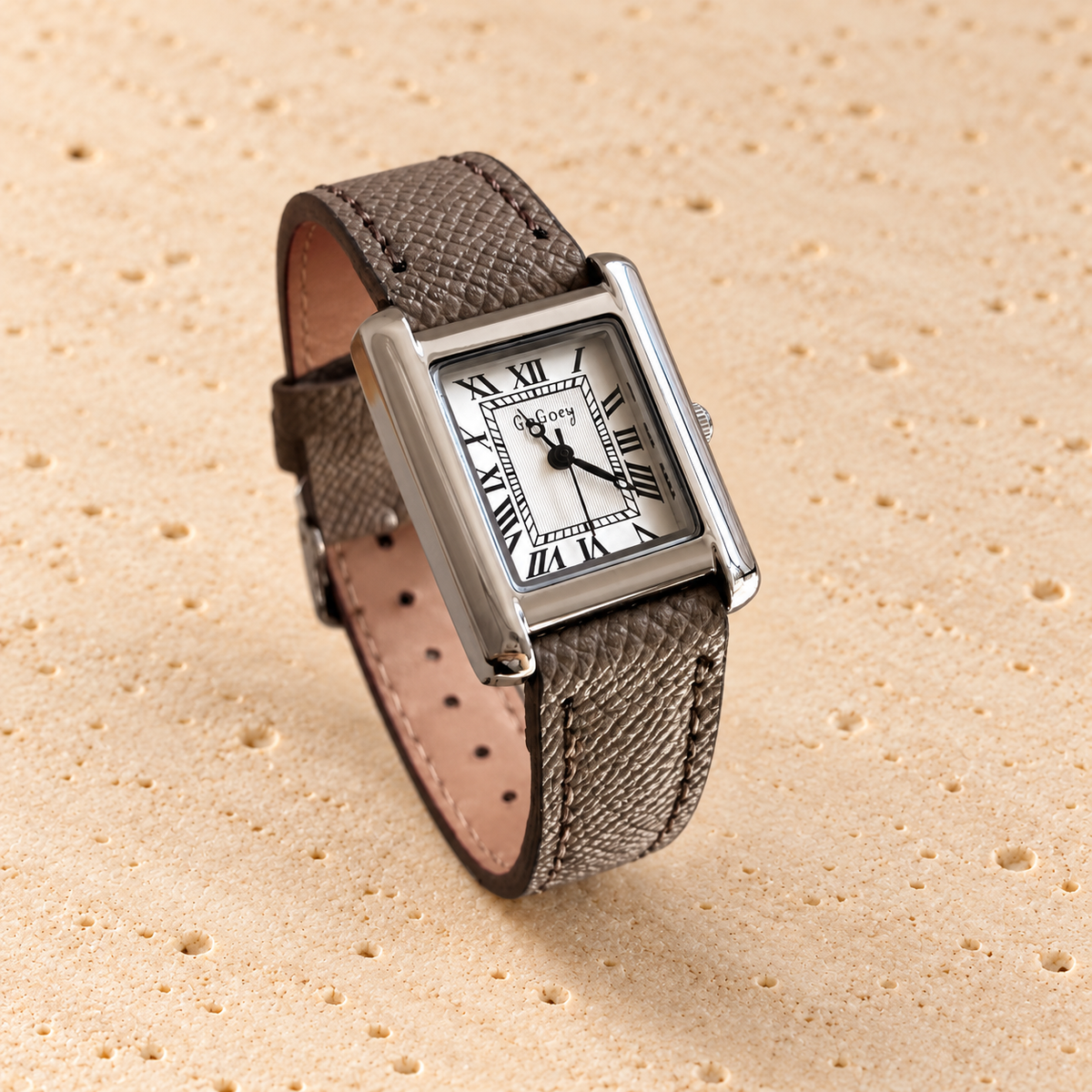 Dove Square Strap Watch — pale beige natural stone background