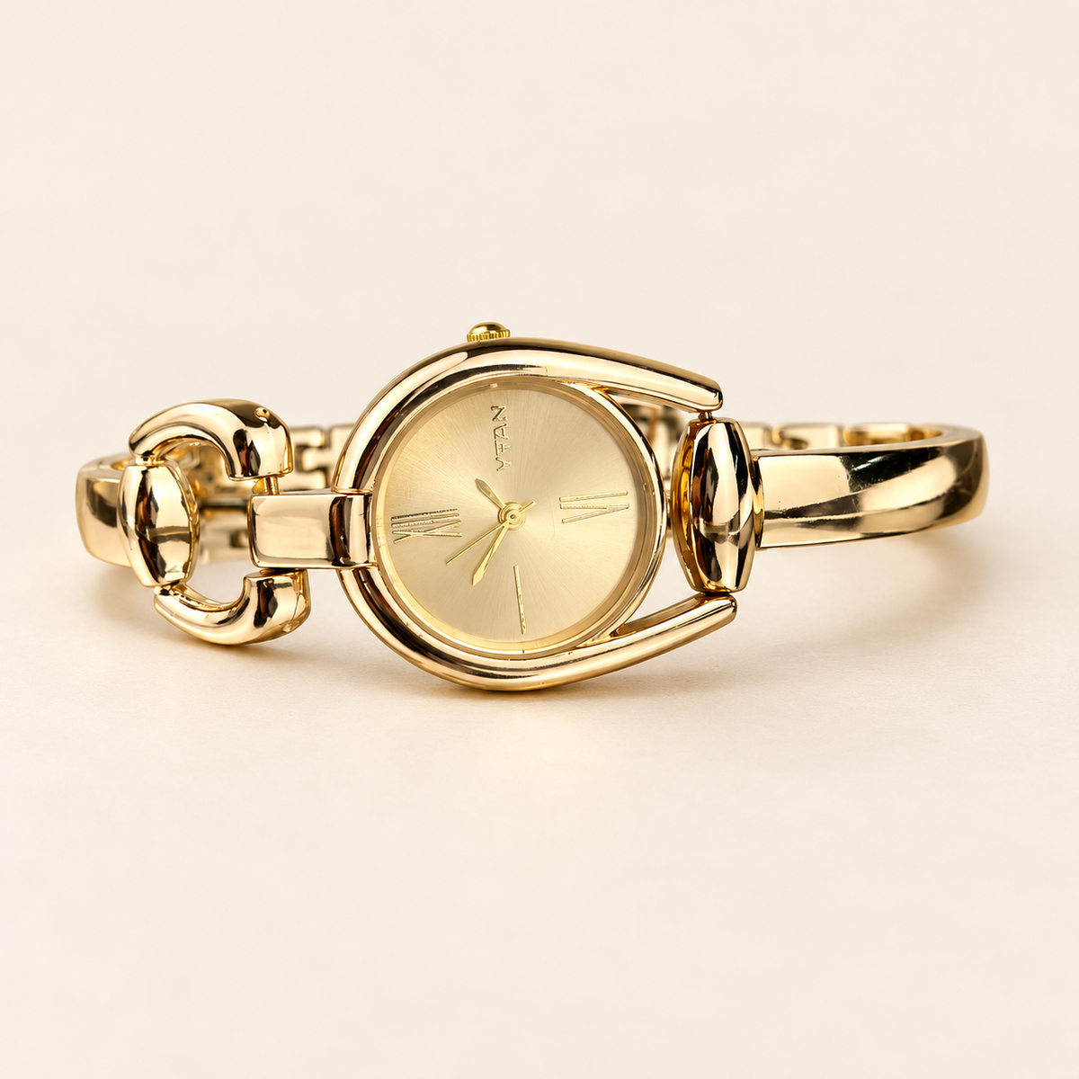 Muse Open Cuff Watch — warm ivory background