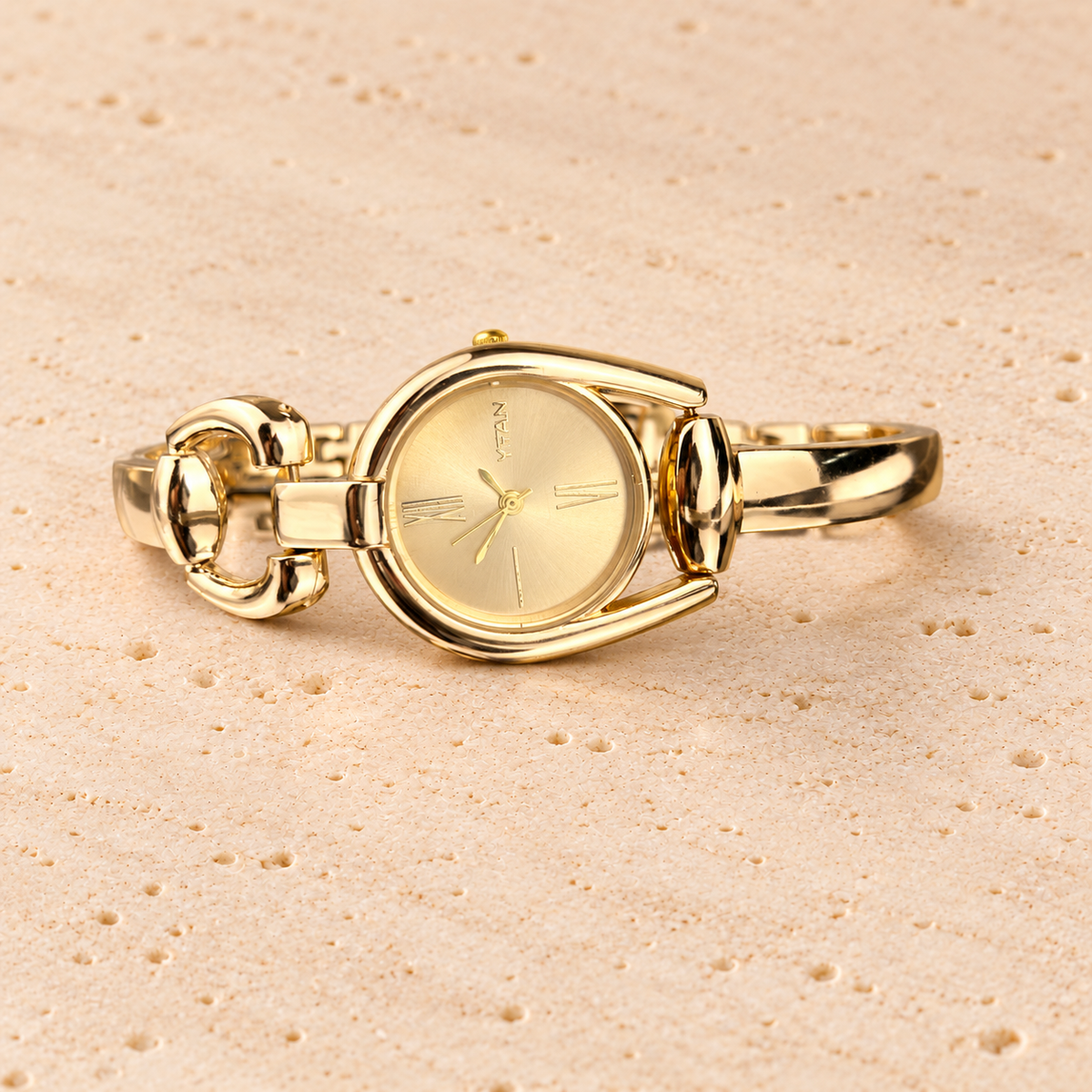 Muse Open Cuff Watch — pale beige natural stone background