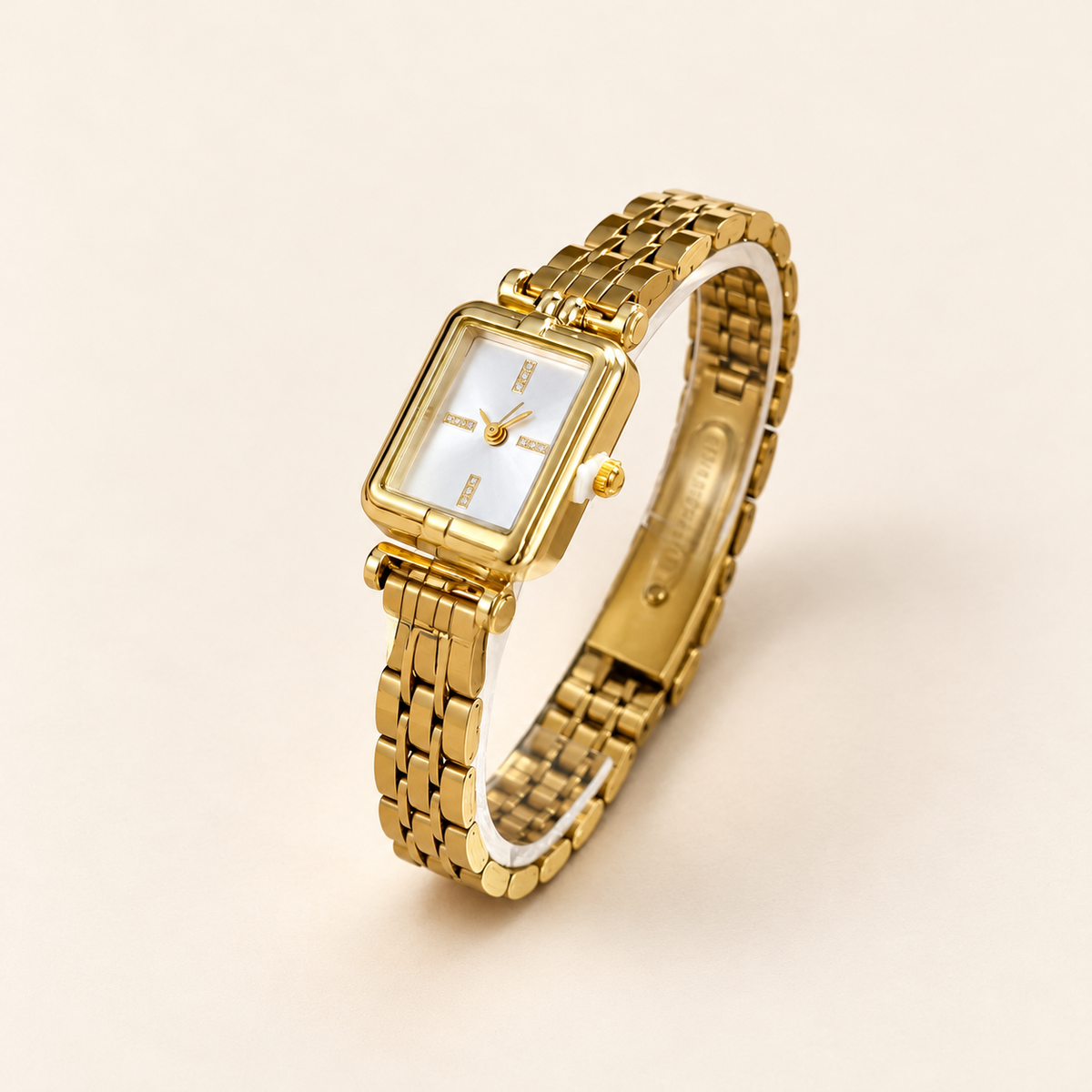 Ivory Rectangle Link Watch — warm ivory background