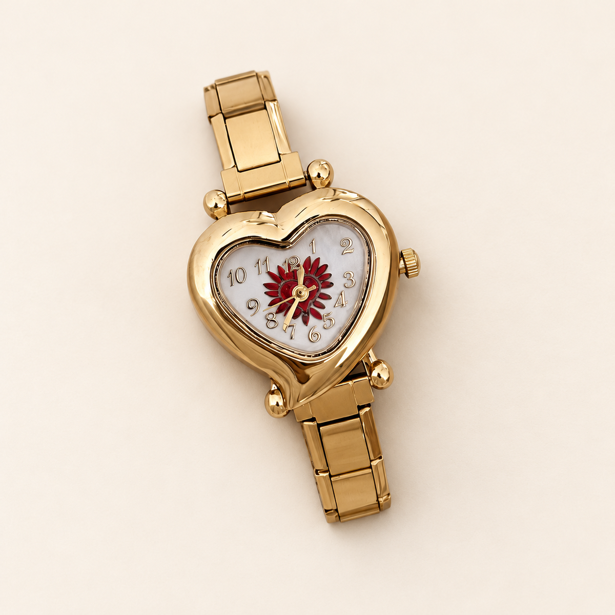 Flora Heart Link Watch — warm ivory background