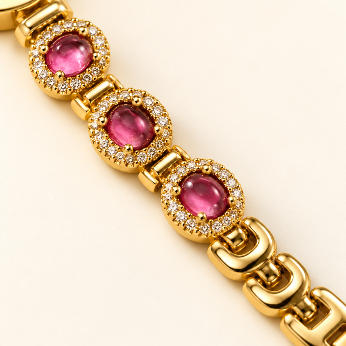 Violet Jewel Bracelet Watch — bracelet detail — warm ivory background