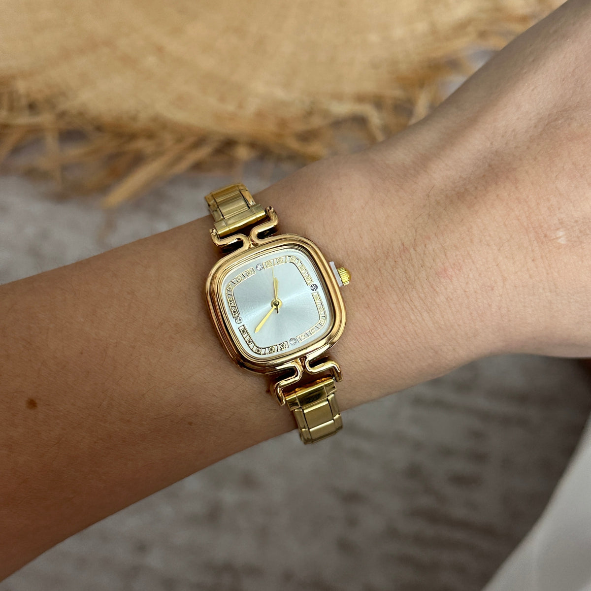 Celeste Cushion Link Watch — Gold-tone / Pale Blue