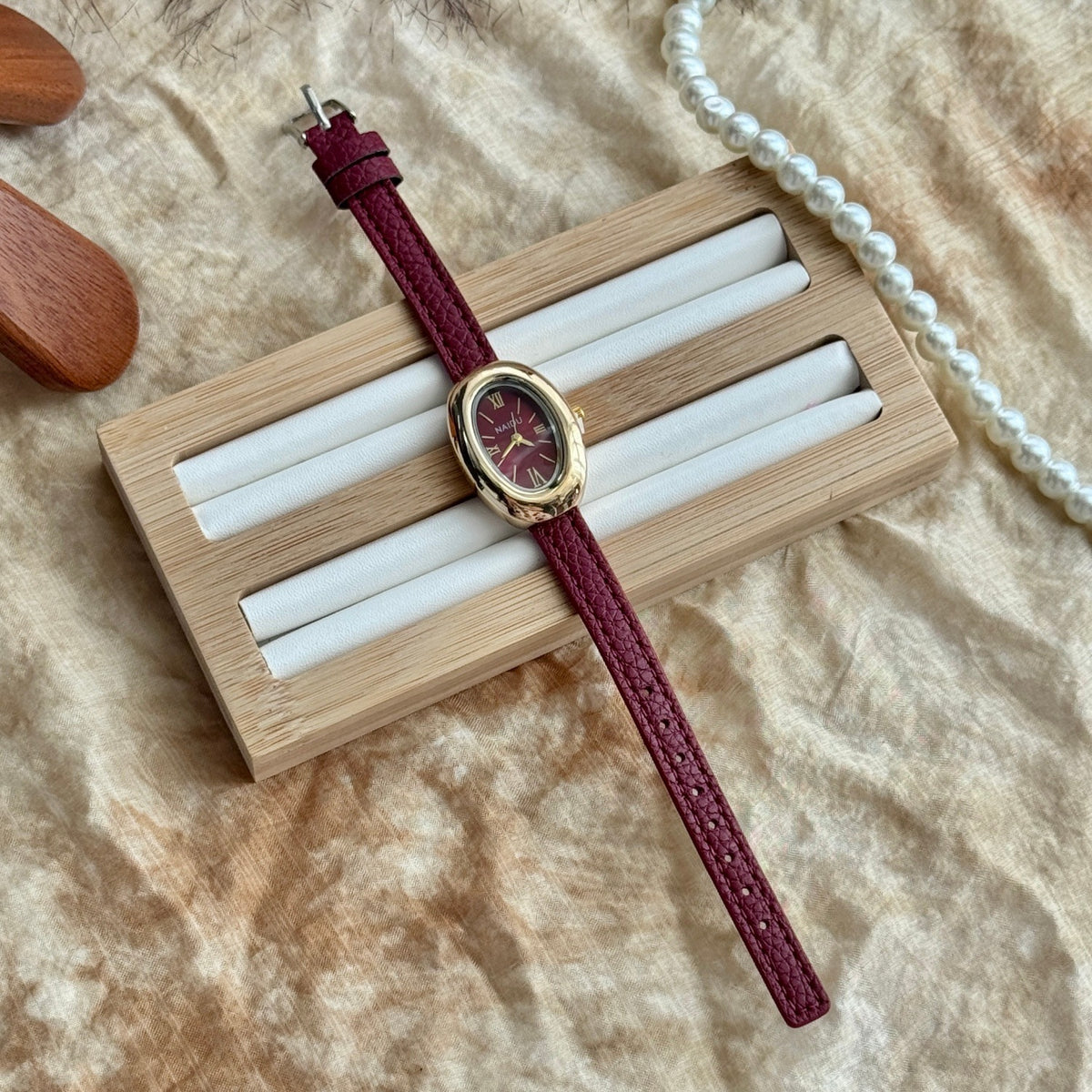 Merlot Mini Oval Watch — Burgundy