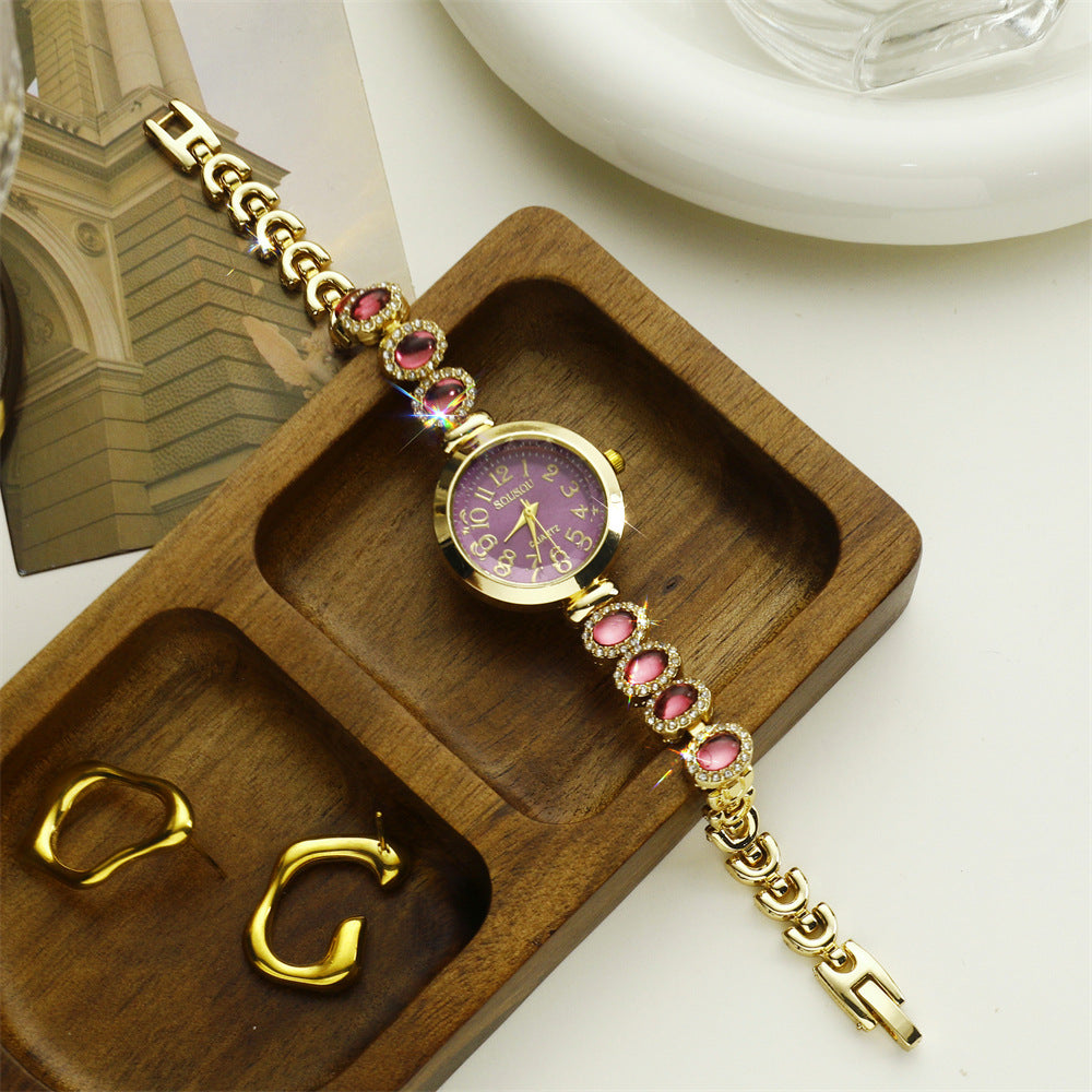 Violet Jewel Bracelet Watch — Gold-tone / Purple