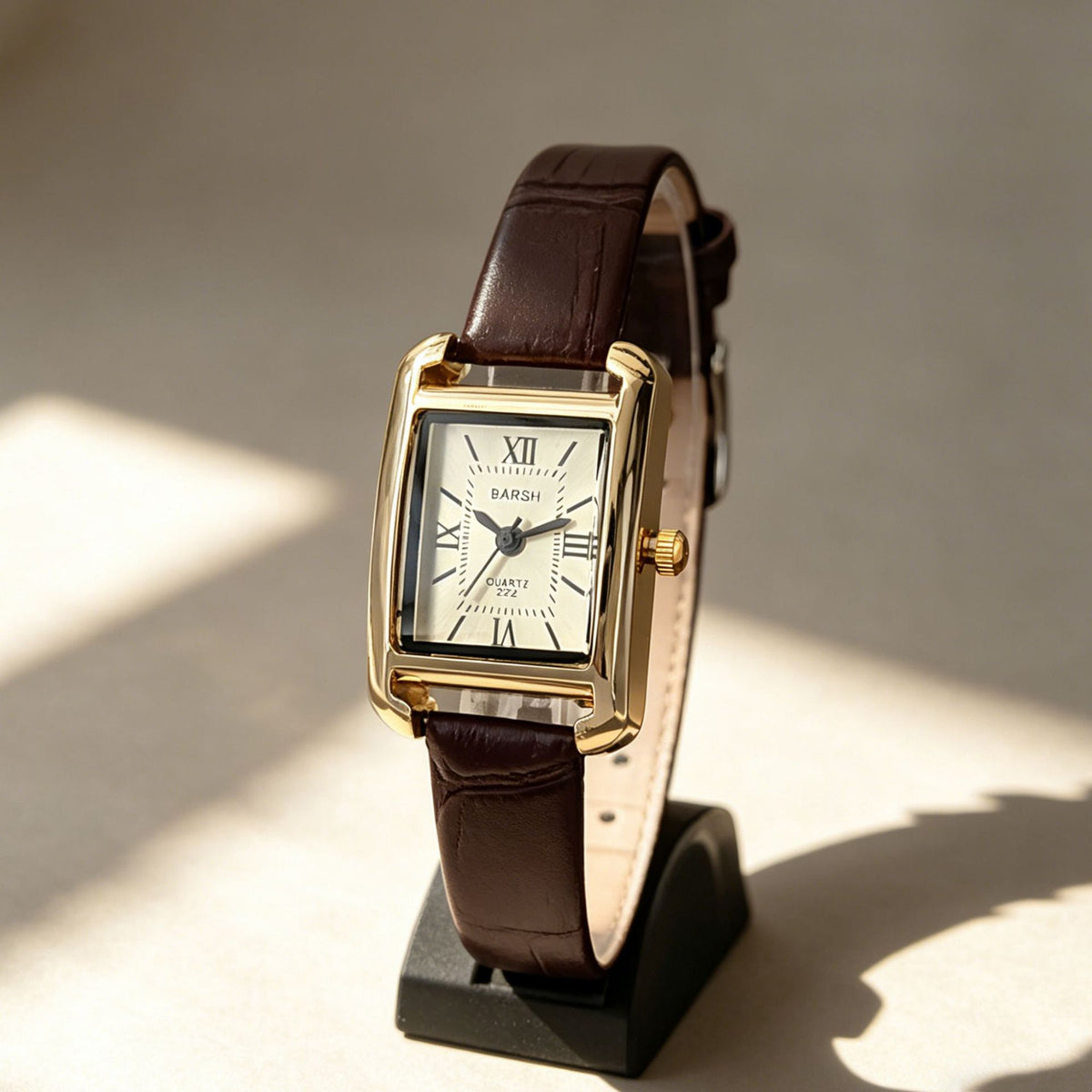 Espresso Rectangle Strap Watch — Brown / Gold-tone